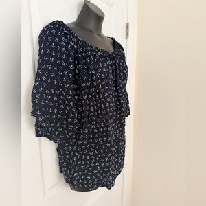 Navy Anchor Print Women's Top L